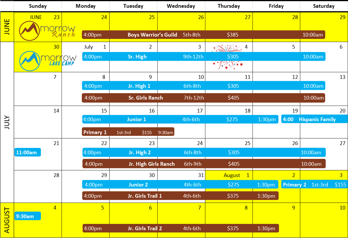 2024 Schedule Camp Morrow